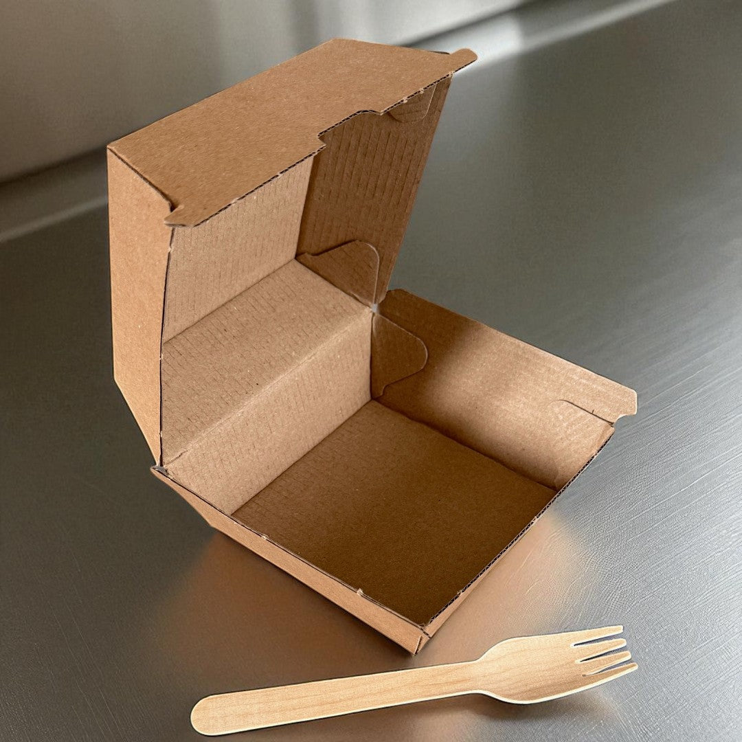 Kraft Clamshell Burger Box 103x103x80mm Open - Propus Packaging
